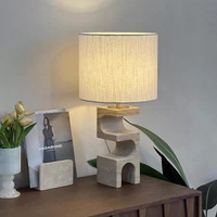 Lampe de table géométrique en travertin Wabi Sabi avec abat-jour en tissu de lin pour la chambre à coucher, le salon, la décoration d'hôtel