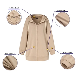 Felpe <span class=keywords><strong>con</strong></span> <span class=keywords><strong>Cappuccio</strong></span> Eleganti da Donna, Felpe Monocolore Casual <span class=keywords><strong>con</strong></span> Zip a Manica Lunga, Giacche Oversize Femminili, Nuova Moda - Product Image 6