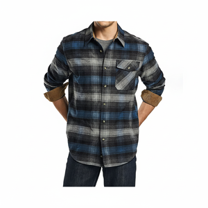 Logo de bonne qualité impression surdimensionné décontracté Plaid uni automne écologique OEM vente chaude hommes nouvelles chemises de flanelle à la mode - Product Image 1