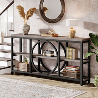 Table console en bois étroite multifonctionnelle industrielle extra longue de 70,9 pouces avec rangement à 3 niveaux, salon, meubles de maison