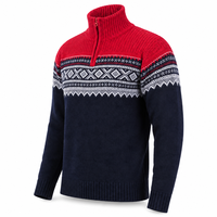 Herren Strickpullover mit Viertelreißverschluss und Stehkragen in Bordeauxrot, Winterwarmer Pullover, Maßanfertigung, Direktvertrieb ab Werk