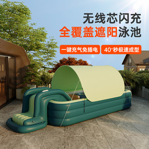 <span class=keywords><strong>Piscine</strong></span> familiale gonflable portable en gros avec toboggan et <span class=keywords><strong>auvent</strong></span> pare-soleil, <span class=keywords><strong>piscine</strong></span> extérieure en PVC écologique pour enfants pour fêtes d'été dans la cour - Product Image 4