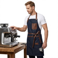 Tablier en toile de style vintage avec sangle en cuir et poches pour restaurant, bar, usage unisexe