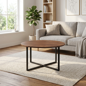 Mesa de Centro Redonda Moderna de Madera con Estructura Metálica para Muebles de Sala de Estar - Product Image 1