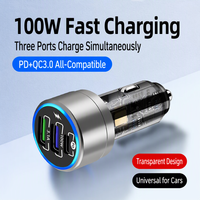 Chargeur de voiture USB C TKT 100W, 3 ports PD 3.1A, charge rapide, adaptateur en métal avec LED pour iPhone Samsung QC 3.0 Type C, double port USB