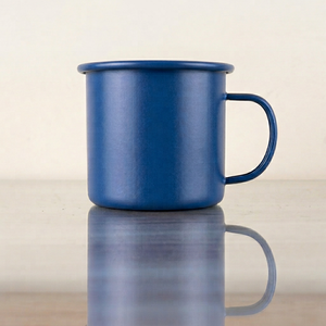 Blue Enamel <b>Camping</b> Mug Metal Coated Drinking <b>Cup</b> with Hand Grip for Office Home Outdoor Use - Product Image 1