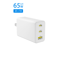 Adaptateur de voyage universel 65W USB-C à charge rapide, 2 ports USB-C, 1 port USB-A, chargeur mural 12V 20W pour ordinateur portable, smartphone, tablette, iWatch, appareil photo