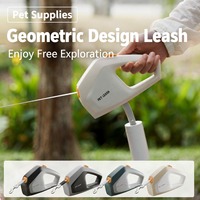 Tali Anjing Retraktil Desain Geometris Grosir 5m, Tali Nilon Heavy-Duty dengan Pengunci Anti-Kusut Bentuk W & Kunci Satu Tombol