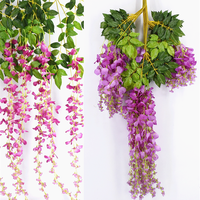 Rangkaian Bunga Wisteria Plastik Dekoratif Murah, Tangkai Panjang, Warna Putih Sutra, Bunga Wisteria Buatan untuk Dijual