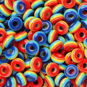 Perles entretoises rondes en résine plastique à grand trou, coloris arc-en-ciel, pour la création de bijoux DIY, bracelets, colliers et travaux manuels. - Product Image 1