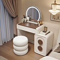 Table de maquillage extensible de grande capacité au design moderne avec miroir LED, armoire de rangement en bois massif pour hôtel et appartement