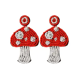 2023 New Arrival Fashion Jewelry Handcrafted Plant Mushroom Earring Handmade Cute Bohemian Pearl Red Seed Beads Beaded Earrings