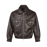 Blouson Bomber Décontracté Marron Personnalisé en Usine, Coupe Ample, Fermeture Éclair, Poignets Côtelés, Col Rabattu en Cuir PU, Coupe Ample pour Homme, Léger, avec Logo