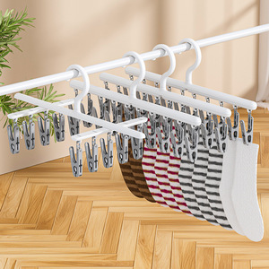 Multi <b>Clip</b> Drying Rack Sock Hanger With Rotating <b>Clips</b> For Clothes Balcony Indoor Outdoor Use - Product Image 1