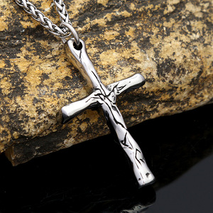 yunnique Stainless Steel <b>Cross</b> Pendant Necklace Men's Geometric Design European Style Simple <b>Chain</b> Jewelry Fashion Accessory - Product Image 1