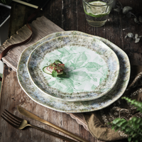 Assiette de présentation commerciale LovingHome en porcelaine verte de 13 pouces, motif feuille, style vintage artistique, taille personnalisée, compatible lave-vaisselle, haute qualité