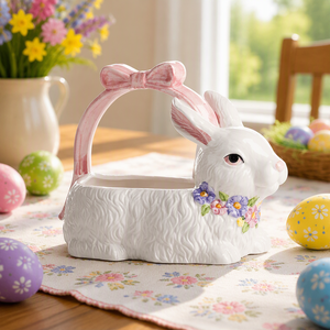 Porcelain Ceramic <strong>Bunny</strong> <strong>Easter</strong> <strong>Basket</strong> - Product Image 2