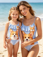 Nouveau Maillot de Bain Une Pièce Parent-Enfant 2026 à Rayures Vives et Motifs Animaux, avec Accessoires en Dentelle, pour Sublimation