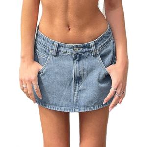 Jupe en jean délavé bleu clair vintage sexy style décontracté – Vente en gros - Product Image 3