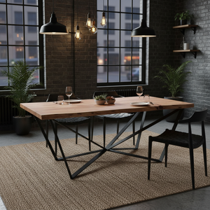 Indian Furniture <b>Dining</b> <b>Tables</b> Restaurant Black Metal Cross Legs <b>Dining</b> Room Sets Luxury Solid Mango Wood for Living Room - Product Image 3