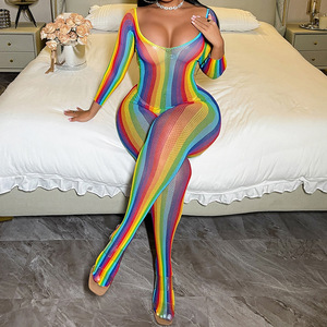 Lingerie <span class=keywords><strong>Femme</strong></span> Sexy Body Rave Arc-en-ciel, Collant Intégral Érotique Sans Entrejambe, Sous-vêtements - Product Image 4