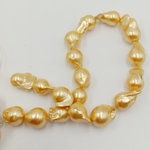 ไข่มุกน้ำจืดทรงบาร็อคสีทองขนาด 16 นิ้ว แบบร้อยเป็นเส้น, ไข่มุกทรงบาร็อคสีทองขนาดใหญ่ 14-17 มม., เจาะรูเต็มรูปแบบ - Product Image 3