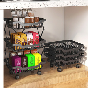 Estante plegable estirable para almacenamiento de frutas y verduras, organizador de cocina de almacenamiento giratorio móvil de Metal multinivel para suelo - Product Image 5