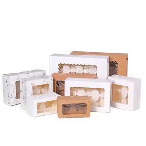 Cetakan Kustom 2 4 6 12 Lubang Pernikahan Natal Kertas Kraft Kue Kemasan Kotak Cupcake Mini Tunggal dengan Jendela