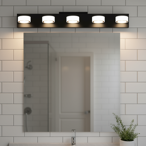 Applique murale LED moderne à 5 lumières pour miroir de salle de bain, 37 pouces, en aluminium noir, blanc chaud 3500K - Product Image 2