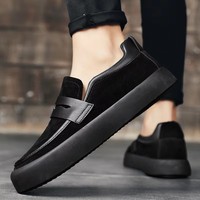 Mocassins Homme Printemps-Automne 2026 en Cuir Gaufré Croco à Pompom, à Enfiler, Coupe Large, Tige Souple, Semelle Plateforme Épaisse, Chaussures Professionnelles