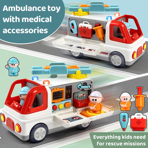 Camioneta Ambulancia de Plástico Multifuncional de Dibujos Animados para Educación Temprana con Herramientas Médicas, Juguetes de Rol para Niños - Product Image 2