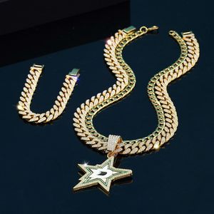 Set de Collar de Estrella para Hombre - Colgante Largo de Cinco Puntas y Pulsera Cubana con Incrustaciones de Diamantes, Regalo Completo de Joyería Hip Hop - Product Image 2