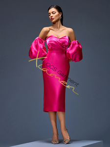 Vestido de Noche Elegante y Sexy con Flores, Hombros Descubiertos, Espalda Descubierta, Manga Corta, Estilo Recto, para Fiesta de Cumpleaños, Banquete o Baile - Product Image 3