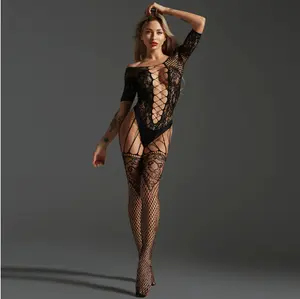 ขนาดบวกลายเซ็กซี่ Fishnet ชุดชั้นในผู้หญิงร้อนเร้าอารมณ์เปิดเป้าตาข่ายโปร่งใสเครื่องแต่งกายเพศ