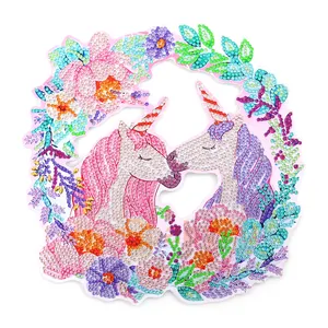 5D Diamond Painting Cartoon Unicorn Wreath Crystal Wreath Door Window Pendant Wall Painting Flower Diamond Painting DIY