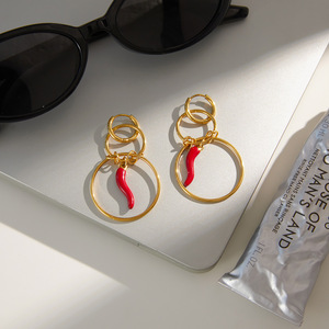 Chili Drop <b>Earrings</b> Gold <b>Red</b> Stainless Steel Fashion Dangle Party Jewelry - Product Image 4