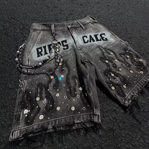 Shorts en jean DiZNEW personnalisés, design 2026, streetwear, shorts en jean avec strass pour hommes - Product Image 2