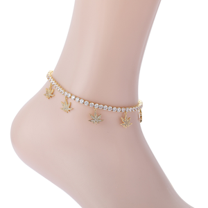 Chaîne de cheville pour femme en laiton avec zircon, motif feuille d'érable, style Hip Hop, 4mm, 9 pouces + chaîne d'extension, chaîne tennis - Product Image 2