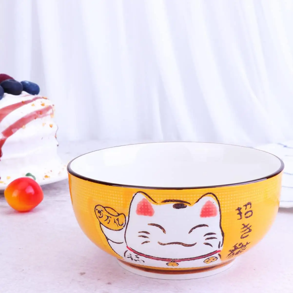 Cuencos de cerámica personalizados para el hogar y restaurante, tazón de gato de la suerte para el comedor