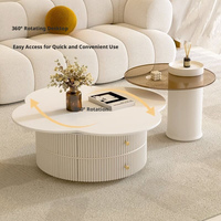 Table basse moderne en métal en forme de trèfle avec plateau en pierre frittée rotatif, design décoratif pour petit salon, mobilier de maison