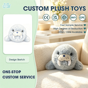 Kawaii Blauwe Walrus Pluche Speelgoed Knuffeldier Zacht Zeeleven Pop met Witte Tanden voor Kinderen Verjaardag Cado Groothandel - Product Image 1