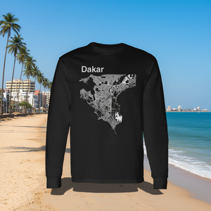 T-shirt à manches longues avec graphique de la carte de la ville de Dakar, Sénégal - Product Image 3