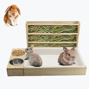 Wooden Rabbit Hay <b>Feeder</b> With Food Tray Multifunctional Pet Feeding Station For Small Animals - Product Image 1