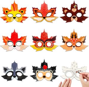 Bộ Dụng Cụ Thủ Công Mùa Thu Mặt Nạ Tự Làm Lá Phong Mùa Thu Mặt Nạ Động Vật Của Riêng Bạn Mặt Nạ Giấy Trắng Vẽ Graffiti Tự Làm - Product Image 2