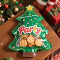 Arbre de Noël personnalisé forme spéciale Mylar sac avec fenêtre transparente pour Cookie Biscuit alimentaire Ziplock pochette Mylar sacs
