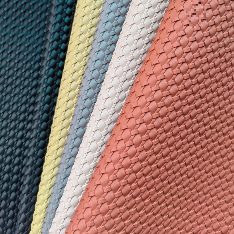 0.8MM Interlaced Basket Weave Texture Woven Pattern PVC Synthetic Faux Leather Rolls for Bags Handbags Shoes