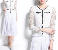 Droma en stock robe blanche à manches longues plissée au crochet en dentelle de qualité supérieure robes décontractées élégantes à la mode pour femme