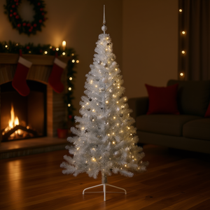 Sapin de Noël artificiel pré-éclairé argenté de 82,7 pouces avec lumières LED blanc chaud, décoration intérieure, base autoportante - Product Image 2