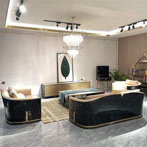 طقم أريكة من الجلد الفاخر بتصميم كلاسيكي عصري إيطالي ، أريكة صغيرة مقطعية للفندق أو أثاث غرفة المعيشة - Product Image 4