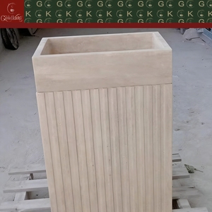 Lavabo da <span class=keywords><strong>bagno</strong></span> GOLDKING in travertino beige con design verticale scanalato, personalizzabile OEM ODM, direttamente dalla fabbrica - Product Image 6